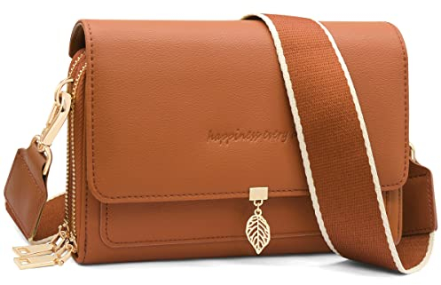 Handytasche Zum Umhängen Leder Damen Kleine Umhängetasche RFID Schutz Geldbörse Damen,Crossbody Schultertasche Breiter Gurt Handy Umhängetasche mit Verstellbar Abnehmbar Schultergurt (Braun)