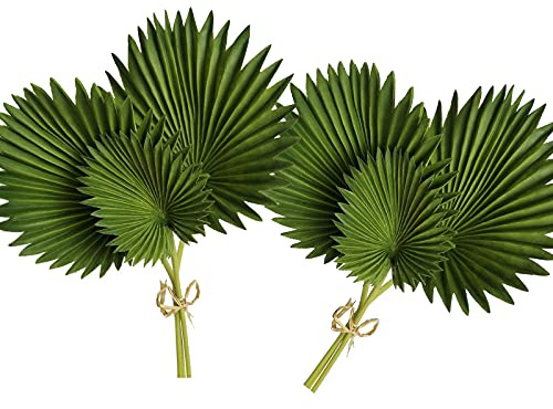 RWUDV 2 ramas de palma artificiales de 17.7 pulgadas, planta de hoja de palma verde, hojas tropicales, ramo de tallos para el hogar, arreglos florales de boda