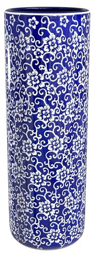 Red Lantern 24 White Flowers on Blue Umbrella Stand