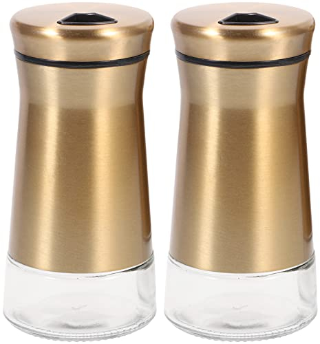 BESTonZON 2piezas Botes De Especias De Acero Inoxidable Con Tapas Doradas Salero y Pimentero Reutilizables Para Cocina y Camping Frascos Multipropósito Para Condimentos Botellas Ligero y Com