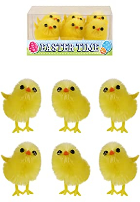 HENBRANDT Pack of 6 Fluffy Yellow Chicks Mini Easter Chick Decorations for Easter Art and Crafts Little Chicken Spring Decorations Kids Egg Hunt Easter Bonnet Decoration and Cake Decorations