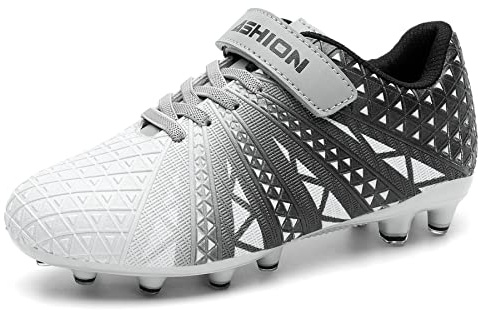 ASHION Fotbollssko barn, fotbollsskor, utomhus, atletiska fotbollsskor, B silver, 37 EU