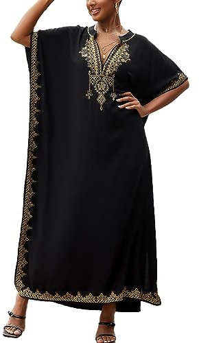 L-Peach Dam Strandklänning Maxi Baddräkt Kaftan Kimono Klänning Strand, Svart, one size