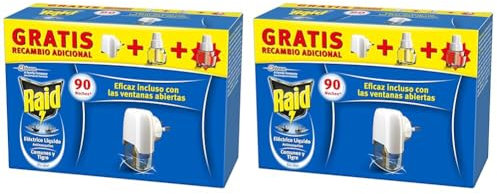 Raid Eléctrico Anti Mosquitos Comunes y Tigre 90 Noches con Aplicador y 2 Recambios - 54 Mililitros (2 x 27ml), Blanco (Paquete de 2)