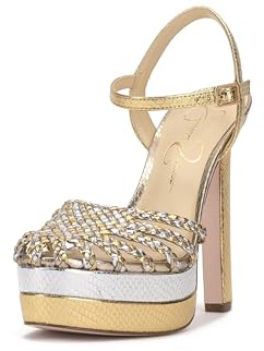 Jessica Simpson Inaia Braided Double Platform Sandal, Silver/Gold, 6.5
