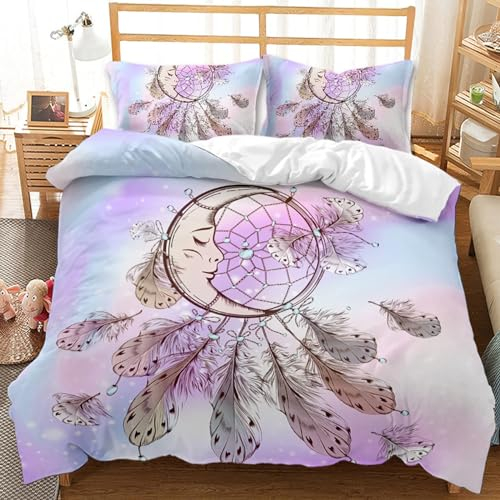 Bettwäsche 200x200 TraumfäNger Bettwäsche Set 3D Bedruckte Bettbezug Set mit ReißVerschluss, Weich Flauschige Hypoallergen Bettbezug + 2 Kissenbezug