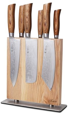 Oleio Bloc à couteaux design magnétique des deux côtés en bois de chêne I Porte-couteaux magnétique universel non équipé Bloc en bois élégant pour rangement des couteaux