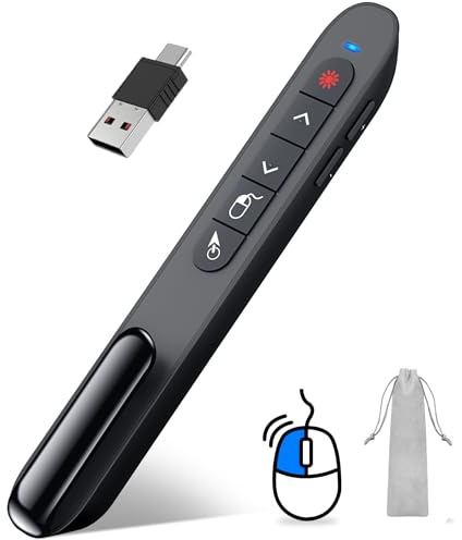 DINOSTRIKE Clicker de presentación USB-A y USB-C con control de mouse de aire, presentador inalámbrico recargable puntero PPT RF 2.4GZ PowerPoint Clicker Slide Advancer para Mac computadora portátil