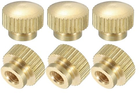 uxcell Knurled Thumb Nuts, 6Pcs M4 x D10mm x H8mm Brass High Head Blind Hole with Collar High Head Blind Hole Round Knobs Fasteners for 3D Printer Parts, Machine Tools