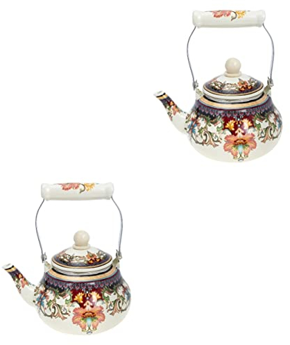 2 Stück Emaille-Keramik-Topf mit Henkel, Kupfer, türkische Teekanne, japanische Teekanne, Kinder-Gießkanne, Paris-Dekor, Emaille auf Stahl-Teekanne, Emaille-Teekanne, Vintage, lose, lebensmittelech