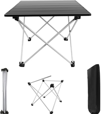 Yiyai Campingtisch faltbar Klapptisch mit Stoffbeutel Aufrollbare Tischplatte Falttisch klappbar Höhenverstellung, für Garten Terrasse und Balkon zusammenklappbar, 40 * 35 * 32cm, Schwarz
