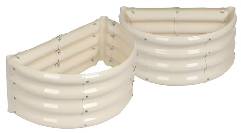 Harbour Housewares Raised Garden Bed - Ivory - 60 x 30cm - Semi-Circle - Pack of 2 - Bottomless Galvanised Steel Metal Planter Box for Growing Outdoor Plants, Vegetables, Flowers and Herbs