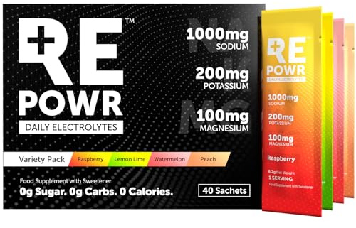 REPOWR Variety 40's Mix 1 - Clean Electrolytes Sachets Made with Natural Desert Salt | 1000mg Sodium. 200mg Potassium. 100mg Magnesium | Sugar Free. No Calories | Vegan, Keto and Fasting Friendly