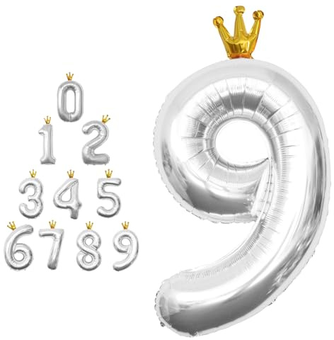 MORAINJAY Ballons Numériques 40 pouces en argent avec Couronne - Ballons en Aluminium pour Anniversaires, Diplômes et Anniversaires - Ballons Auto-gonflables Chiffres 0-9