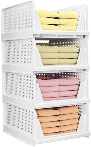 Warmiehomy 4 Stück Schrank Organizer Kleiderschrank Stapelbare Ordnungssystem Kleiderschrank Organizer Faltbar Platzsparende Schrank Schublade Aufbewahrungsbox Schubladeneinsatz Regal