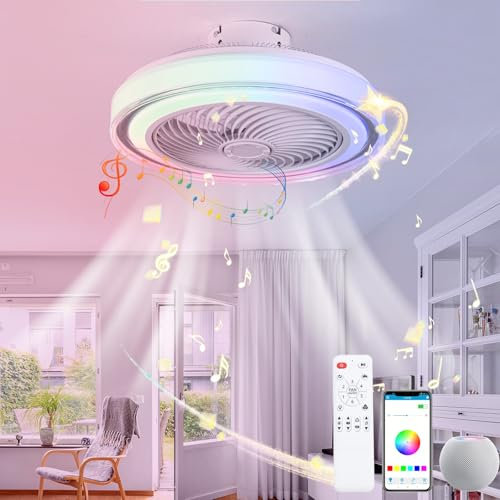 Luyaim Inteligente Niños RGB Moderna Lámpara Ventilador Techo Motor DC 6 Velocidades Reversible Alexa Altavoz Musical Bluetooth Ventilador De Techo Con Luz Y Mando A Distancia Para Dormitorio Salon