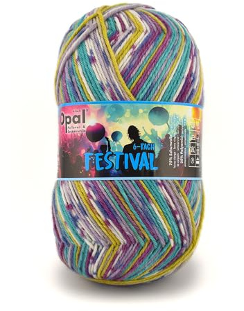 Opal Festival, 6-fach Sockenwolle, 150 g / 420 m, Nadelstärke 3-4, 75% Schurwolle, 25% Polyamid, schöne Farben, weich, saugfähig, strapazierfähig (11423 Bühnenshow)