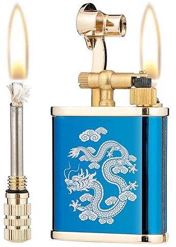 Lighetr - Accendino a cherosene 2 in 1 con braccio di sollevamento permanente e fiammifero permanente (drago di ghiaccio blu)