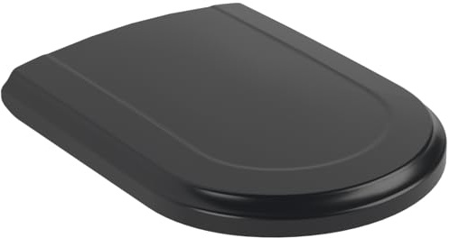 Villeroy & Boch Hommage Abattant de WC avec système d'abaissement automatique, siège de toilette amovible en Duroplast incassable, pièce de rechange ovale, noir pur, mat