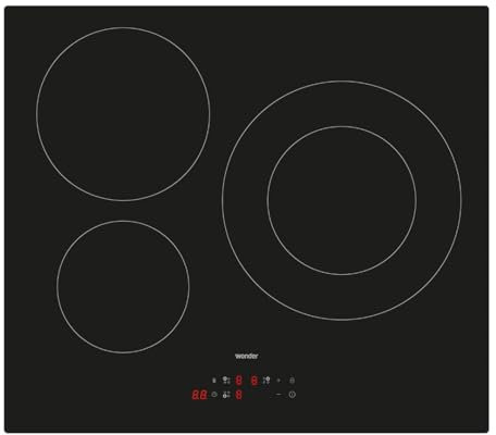 Wonder Placa de Inducción Cristal negro WI3601. Potencia máx. 7200 W, 3 Zonas de Cocción, 9 Niveles de Cocción, Control Táctil, Función Turbo, Bloqueo y Autodesconexión de Seguridad