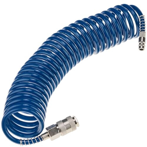 STIX Druckluft Spiralschlauch SP-PE 5 m Ø5/8 mm mit Schnellkupplungen | 5 m Länge, PE Schlauch, Max. 10 bar, Knickschutz und Schnellkupplungen