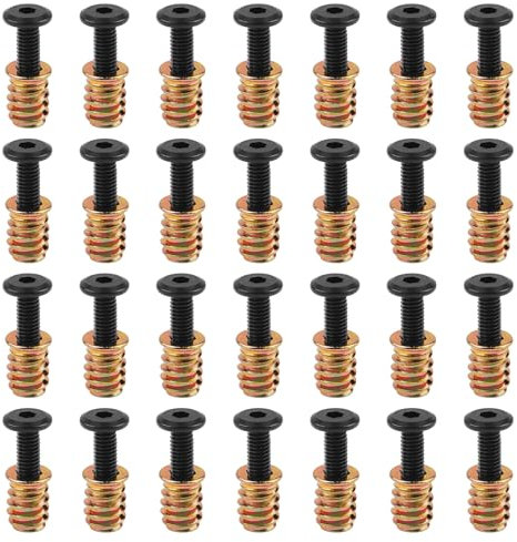 28 inserti filettati in legno, viti, viti a testa piatta e dadi di avvitamento, inserti filettati, per mobili in legno, viti in legno, con 2 chiavi