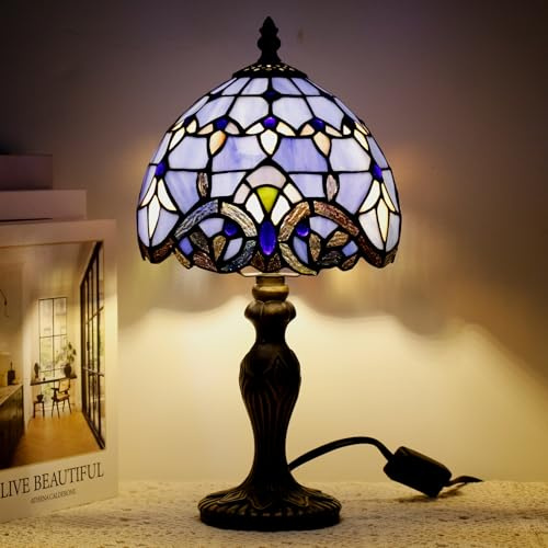 TCODTPOL Small Tiffany Stained Glass Table Lamp,Blue Baroque