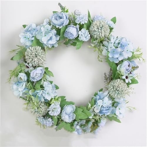 Frühlingskranz, Pfingstrose-Hortensien-Kranz, Kranz Frühling, Wandkranz, Türkranz Frühling, Dekorativer Kranz für Ostern, Zuhause, Parties, Türen, Hochzeiten (See Blau,40 cm)