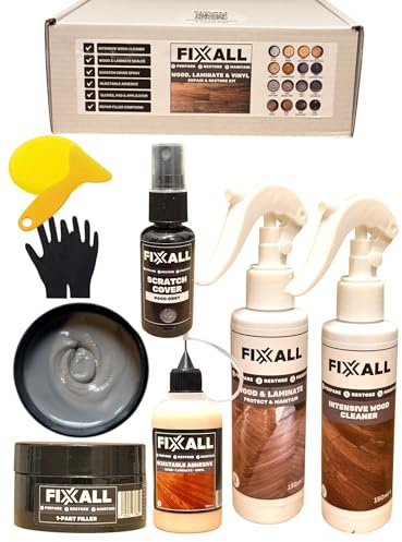 Fixxall Floor Repair Kit – Injectable Adhesive, Color Filler & Scratch Cover Spray for Vinyl, Wood & Laminate Floors – All-in-One DIY Damage Fix Solution (Dark Grey, One Size)