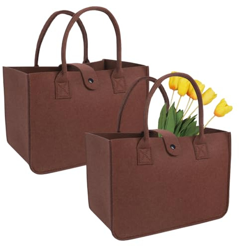 GIDWRIY 2 Stück Filztasche Shopper 30 x 20 x 18 CM,Einkaufstasche Filzshopper Faltbar,Einkaufskorb Filzkorb mit Henkel,Büro Tasche Filz Wiederverwendbar,Tragetasche Filztasche Schramm