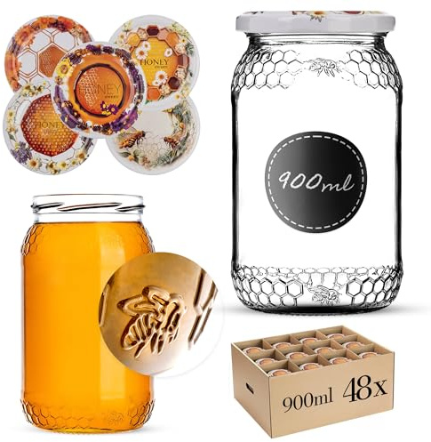 KADAX 48er Set Einmachgläser 900ml TO82 Blütenhonig, Große Sturzgläser mit Schraubdeckel, Einkochgläser Fermentierglas für Gurken, Gemüse, Sauerteig