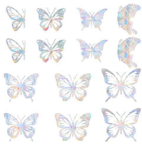 14 Pcs Window Stickers Large Size Butterfly Collision Window Clings, 3D Butterfly Static Decals for Bird Strike Prevention, Reusable Non-Adhesive Window Film for Home Decor ﻿