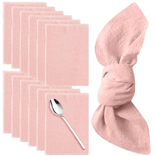 12er Set Stoffservietten, 42x42 cm Leinen-Servietten, Wiederverwendbare Leinenstoffservietten, Tischdekoration für Familienessen Hochzeiten Bankett Startseite Weihnachten, Maschinenwaschbar (Rosa)