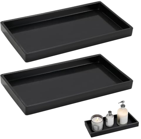 2 Stück Badezimmer Tablett, Deko Tablett, Schminktisch Ablageschale, Serviertablett für Wohnzimmer, Schlafzimmer, Waschbecken, Badewanne und Küchenspüle (Schwarz)