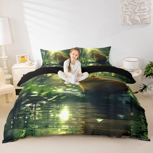 Homewish Cute Beaver Double Size Bedding Set For Home, Wild Animal Duvet Cover For Kids Teens Youth Bedroom, Wildlife Quilt Cover, Rustic Farmhouse Style Bed Set