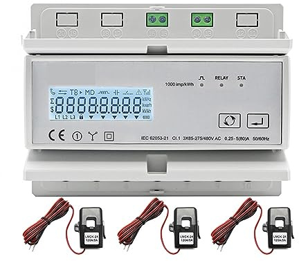 SMTYXS Compteur d'électricité numérique Moniteur KWh De Compteur D'énergie Bidirectionnel Triphasé Tuya WiFi ZigBee avec 3 Pièces CT De Transformateur De Type Divisé(WiFi,200A)