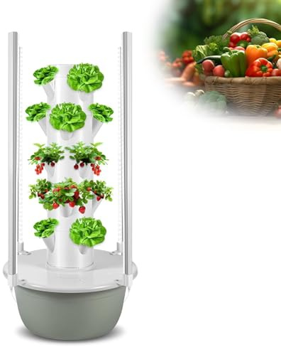 YORCME sis-Temas De Torre De PolitúNel, Torre Inclinada De Hierbas, sis-Tema De Cultivo HidropóNico Vertical - Kit De Torre con Bomba, Controlador 7-Layer28Pots-HydroponicTower+PlantLight