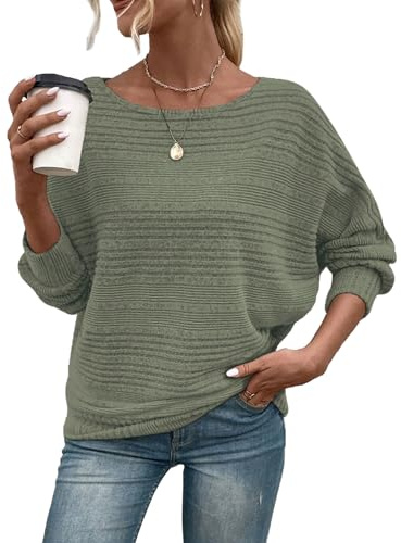 Gemulate Women's Jumpers Crewneck Ladies Batwing Tops Long Sleeve Pullover Loose Casual Summer Autumn Lightweight Sweater Shirts for Leggings S-XXL
