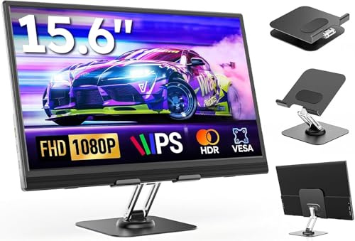 Dopesplay Portable Monitor with Adjustable Stand, 15.6 FHD 1080P IPS USB-C/mini HDMI Second External Monitor, Travel Screen Extender for Laptop Mac Phone PS4/5 Xbox Switch