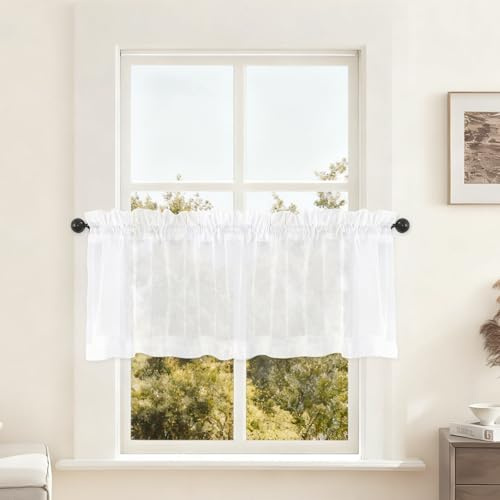 Meioro Cortina de Cocina, Cortinas Corta para Ventana, Semitransparente Cortina Cocina Visillo de Bistró, Visillos Ventanas Cortinas, Short Cortain de Sombra Media Corta La Sala de Estar Villa Rural