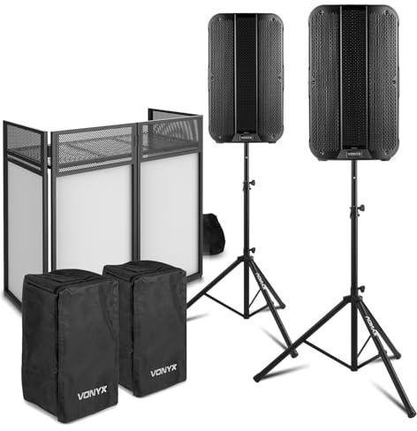 Vonyx 12 Active DJ System with Bluetooth, Speaker Stands, Live-In Covers & Foldable DJ Booth – Complete Mobile DJ Setup for Weddings, Events & Small Venues