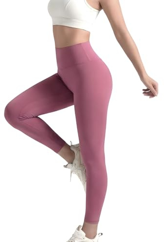 HYCOPROT Leggings Haute Taille Femme Doux comme Beaudre Souple Opaque Pantalon Yoga Contournante Ventre Matière Élastique Legging Collant Sport pour Course Fitness Gym Tenue Décontractée (Rose, M)