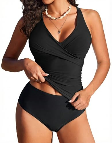 Ekouaer Tankini Sets for Women Tummy Control Swimwear Two Piece Swimming Costume Floral Print Swimsuit Twist Front Bathing Suit