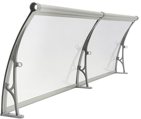 Vordach für Haustür 200 x 60 cm, Haustür Fenster Vordach - Überdachung Haustürs aus Aluminium, Transparentes Pultbogenvordach, Türvordach Pultvordach 200kg Tragkraft, Einfache Montage, Silber