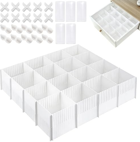 Joyseedi 10 Stück Schubladeneinteiler, verstellbare Trennwände für Schubladen, 38 x 11 cm Kunststoff Schubladentrenner mit 25 Stück Befestigungshilfen für Büro, Küche und Schlafzimmer