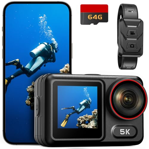 5K Action Camera, 64MP 40m Underwater Camera Waterproof Vlog Camera 64GB