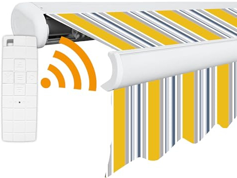 Arilco Elektrische Vollkassettenmarkise Kassettenmarkise Gelenkarmmarkise Markise Sonnenmarkise Sonnenschutz in vielen Farben und Größen wählbar in der Kassettenfarbe Weiß (5x3m Tulpe)