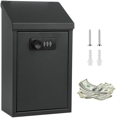 Metall-Spendenbox, Briefkasten für Außen, sichere Vorschlagsbox-Sammelbox mit Zahlenschloss, Wandmontiertes Brieffach mit oberem Schlitz für Zuhause, Büro, Hotel, Schmuck, Bargeld