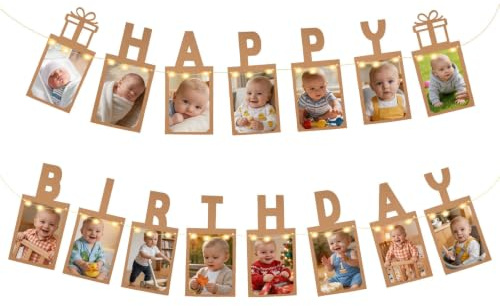 Vicloon Striscio Fotografico di Buon Compleanno,Festone Ghirlanda Foto con Le Luci,Festoni di Buon Compleanno per Bambini e Adulti,Striscione Fotografico Compleanno,Battesimi,Feste di Amicizia