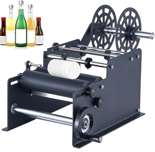 Manuell etikettapplikator för skrivbord, etiketteringsmaskin för runda flaskor för glas- och plastflaskor, självhäftande etiketteringsmaskin 10–130 mm (Black)
